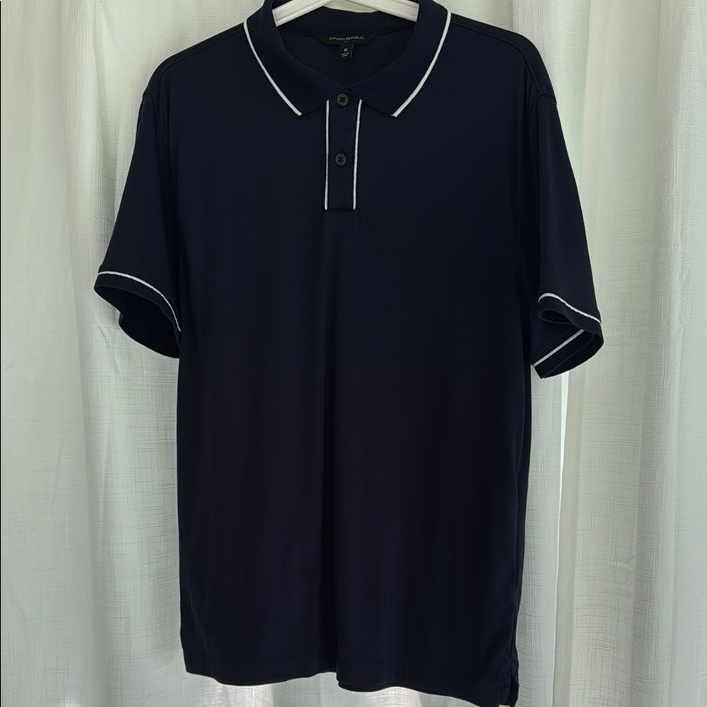 Banana Republic Blue and White Polo Shirt Classic Design